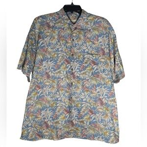 Tori Richard Hawaiian shirt Mens Large Cotton lawn Floral Tropical Leaves casual